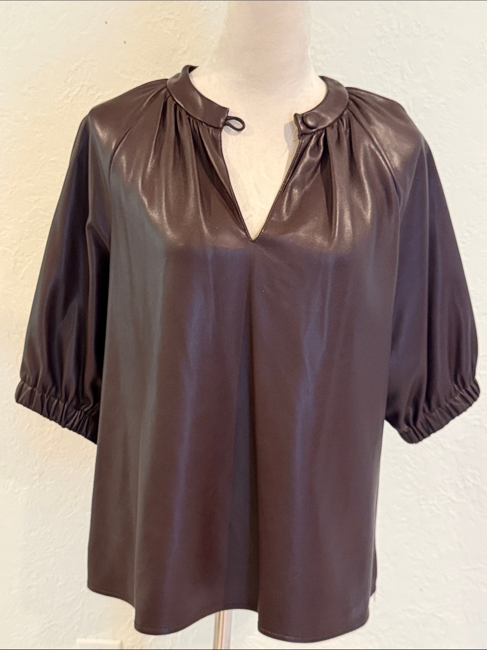 Marc New York Leather Like top in Dark Brown size XS